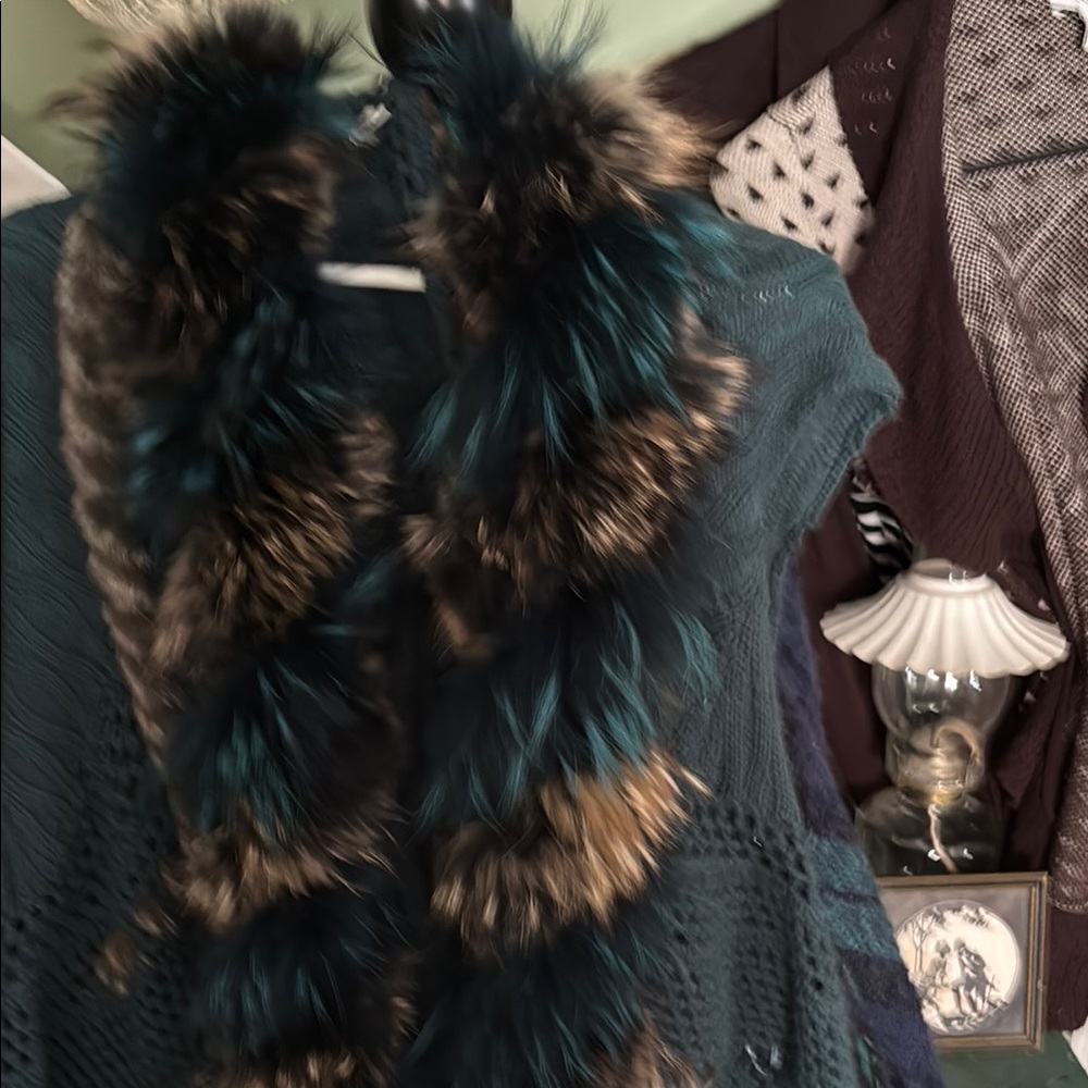 Chic Faux Fur Scarf in Teal and Brown
